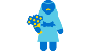 Icon eines Mädchens, die ein Kleid einen Schleier sowie einen Blumenstrauß in der Hand trägt. Es steht für Kinderheirat.