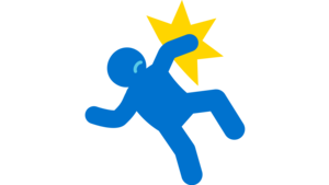 Icon einer Person, die durch einen Kontakt am Arm nach hinten fällt. Es steht für Gewalt.