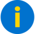Icon eines blauen Kreises mit einem i in der Mitte. Es steht für Information.