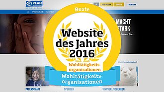 Plan hat den Titel "Website des Jahres 2016" in der Kategorie "Wohltätigkeitsorganisationen" gewonnen.